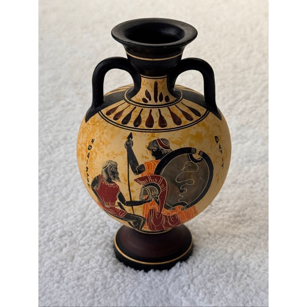 Nina Ceramic Ancient Greek Black-Figure Amphora Vase #103/Handmade Replica Greec